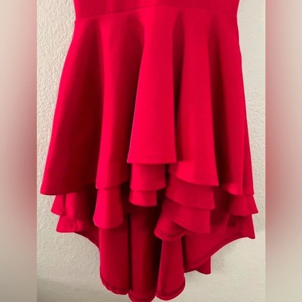 Red High Low Ruffle Dress Sleeveless V Neck Cocktail Party Homecoming- Size XS - Picture 2 of 4